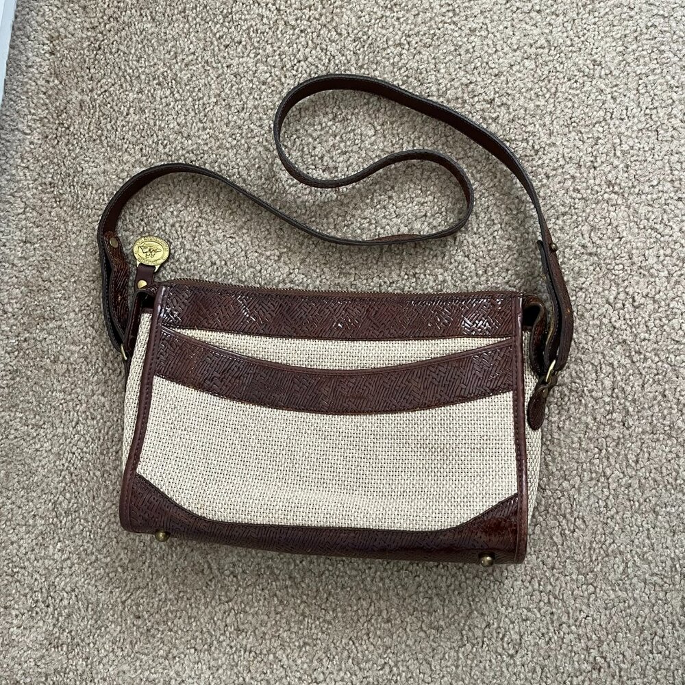 Brahmin Crossbody Linen and Leather Purse Harbor